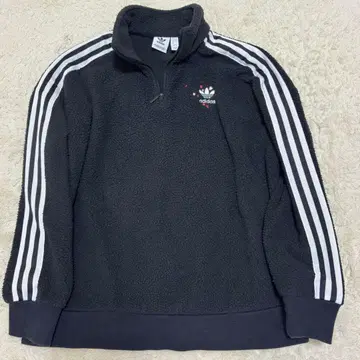 adidas 트레포일 하트 하프 지퍼 보아 맨투맨 블랙