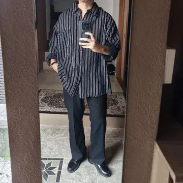 스트라이프 셔츠 블랙 XL