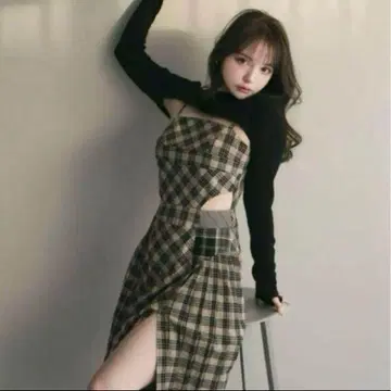 AND MARY Nadia 체크 롱 드레스