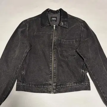ZARA 블랙 데님 자켓 가죽 옷깃