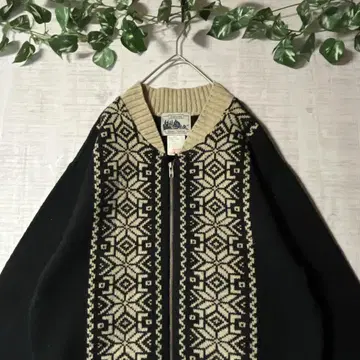 캐나다제 집업 니트 스웨터 노르딕 무늬 큼직한 두꺼운 원단 블랙 M