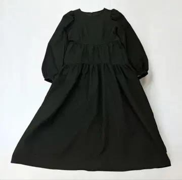 새상품급 레이빔즈 후쿠레 자카드 퍼프 롱 슬리브 원피스 블랙 M