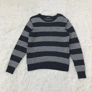 BEAMS HEART 긴팔 남성용 니트 울 혼방 보더 네이비 F