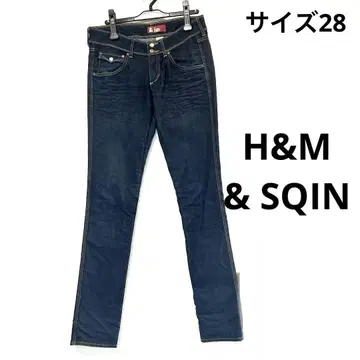 H&M & SQIN 다크 블루 스트레이트 데님 탄탄한 원단으로 실루엣