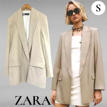 ZARA 베이지 린넨 혼방 테일러드 자켓 S 안감