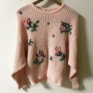 레트로 꽃무늬 스웨터 vintage 여성용 프리 사이즈 핑크