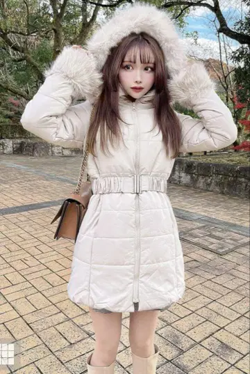 벨트 포함 퍼 다운 코트 [kd13]