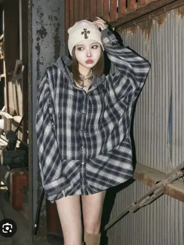 다리치 darich 후드 도킹 체크 크루즈 셔츠 브라운