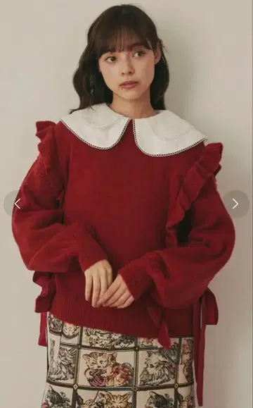 [ 거의 미사용 ] merry jenny 사이드 리본 니트 빨간색