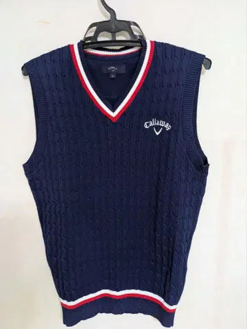 Callaway 케이블 짜임 V넥 베스트 M 네이비