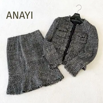 ANAYI 노카라 트위드 셋업 자켓 x 스커트 블랙 계열 36