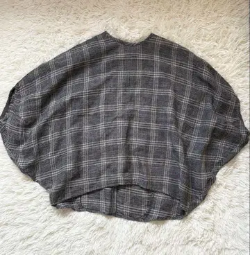 미즈이로 인드 린넨 울 돌먼 슬리브 체크 판초 심 코쿤