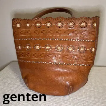 겐텐 자수 브라운 가죽 토트백