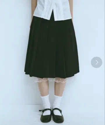 fekete 레이스 미디 플리츠 스커트 M 블랙