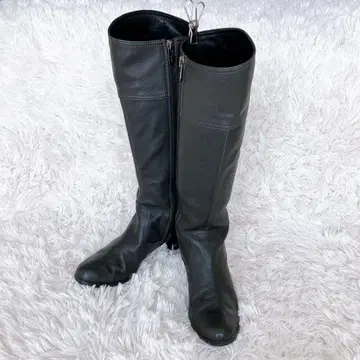 긴자 카네마츠 롱 부츠 가죽 사이드 지퍼 청키 블랙 23cm