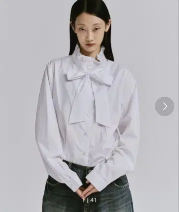 FEKETE 보타이 프릴 셔츠 블라우스 화이트 M