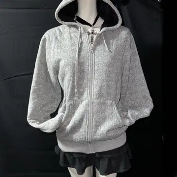 해골 올 패턴 헤이세이 갸루 Y2K 그런지 다크 코어 락 후드티