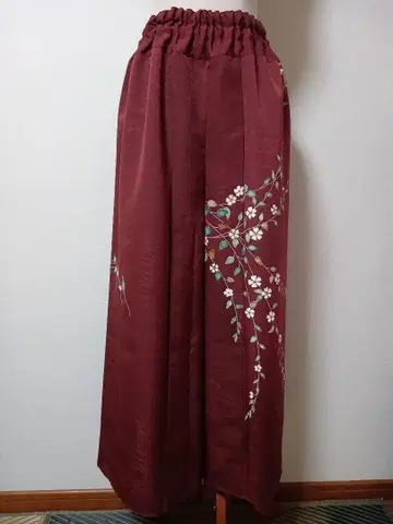 순수 실크 브라운 계열 미니 꽃무늬 호몬기 기모노 리메이크 팬츠