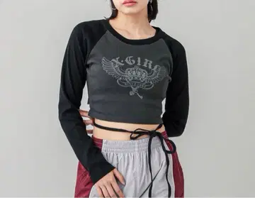 X-girl CROWN AND WINGS RAGLAN 차콜