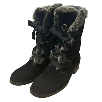 퍼 부츠 미들 24.5cm 레이스업 로우힐 vibram 블랙