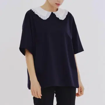 yori 플로키 도트 둥근 카라 Tee