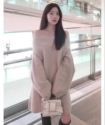 프레이 아이디 오프숄더 니트 미니 원피스