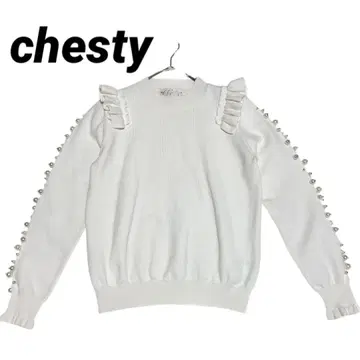 Chesty 소매 펄 프릴 니트 화이트 체스티 스웨터
