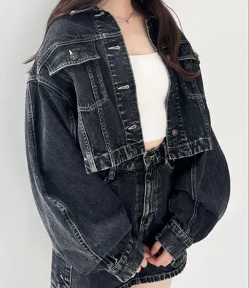 Heather 데님 모듬 자켓 데님 숏팬츠 셋업