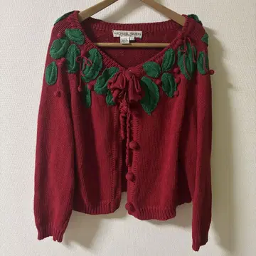 딸기 긴팔 가디건 vintage 여성용 프리 사이즈 레드 볼레로