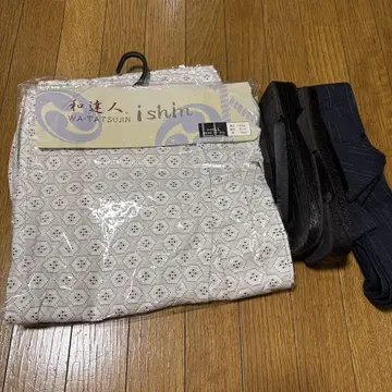 ishin LL 사이즈 유카타 세트 블랙 일본 나막신 포함