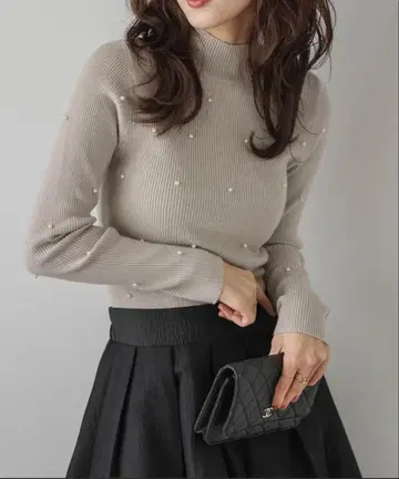 펄 모티브 리브 니트탑