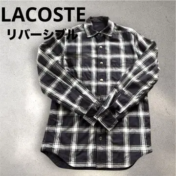 [LACOSTE] 네이비와 화이트 체크 무늬 셔츠 리버서블