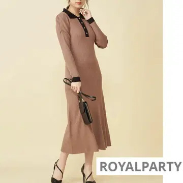 ROYALPARTY 폴로 옷깃 파워 숄더 니트 원피스