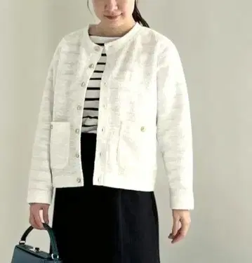 로페피크닉 컷 트위드 메탈 버튼 가디건 골드 버튼 자켓