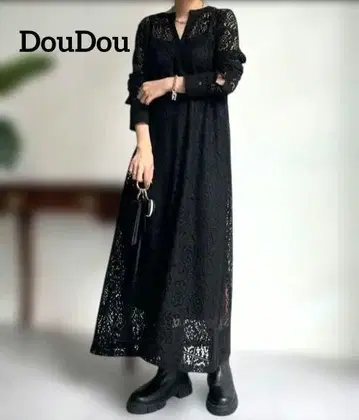 doudou 2way 레이스 소재 블랙 롱 원피스
