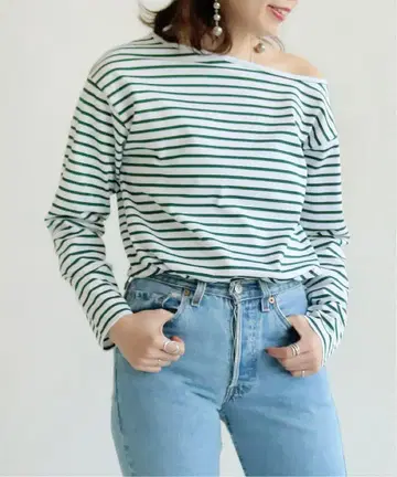 SLOBE citron. 컬러 보더 T셔츠