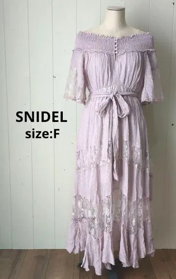 SNIDEL 레이스 디테일 오프숄더 롱 원피스 핑크 F