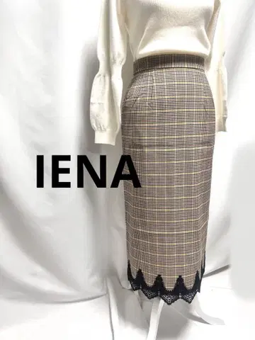 IENA 체크 레이스 타이트 스커트