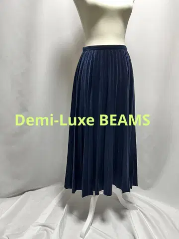 Demi-Luxe BEAMS 네이비 벨로아 플리츠 롱 스커트