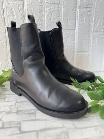 ZARA 사이드 고어 부츠 첼시 부츠 스터드 통굽 24cm 블랙