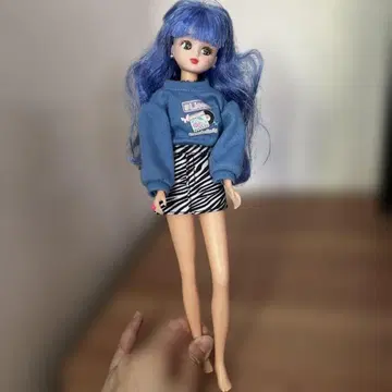 리카짱 인형 파랑 맨투맨 제브라 패턴 스커트