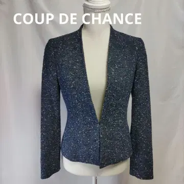 COUP DE CHANCE 노카라 트위드 자켓 네이비