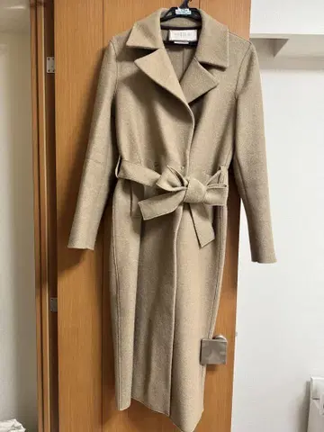 해리스 워프 런던 베이지 롱 코트 허리 리본 포함