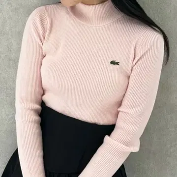 [새상품급] SNIDEL LACOSTE/하이넥 리브 니트 풀오버 PNK