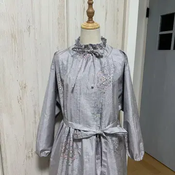 기모노 리메이크 화이트 오시마 명주 핀턱 개더 원피스 (LL)