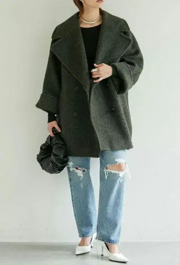 오쿠사 나오코 콜라보 개럴개런트 모헤어 샤기 하프 코트