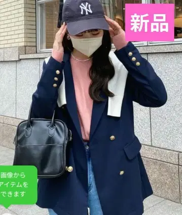 새상품 callautia 골드 버튼 더블 브레스트 테일러드 자켓 네이비