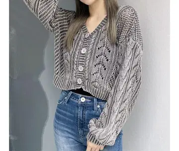 2WAY 메쉬 블리치 니트탑 차콜 그레이