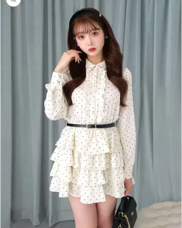 클래식 도트 티어드 원피스 아이보리