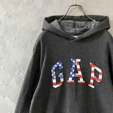 GAP 후드티 풀오버 다크 컬러 빅 로고 국기 그레이 IW23